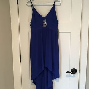 Electric Blue Laced up back Hi Low Dress - Large